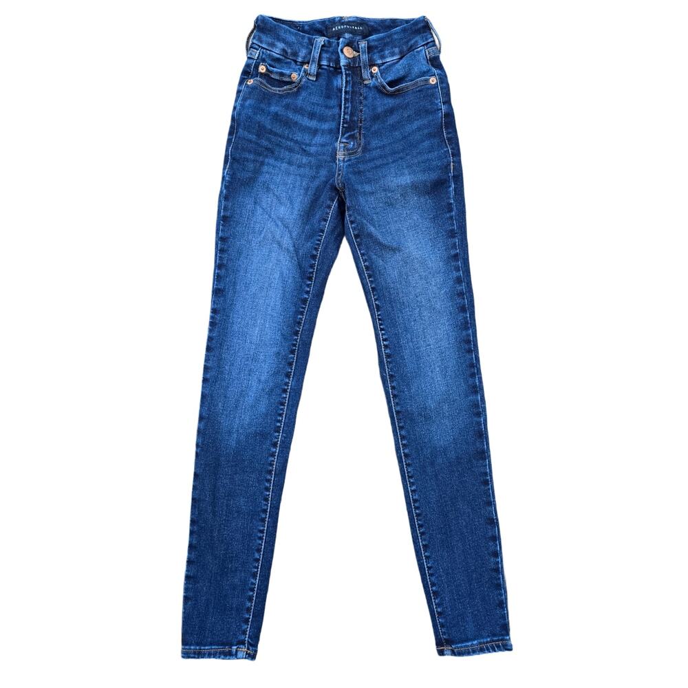 Size 000 Jeans Aeropostale High Rise Curvy Jegging Dark Wash Stretch Denim